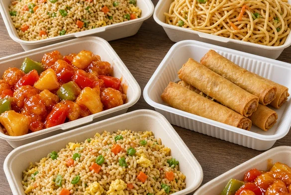 Chinese takeout dishes in containers from Asian Buffet, Calgary